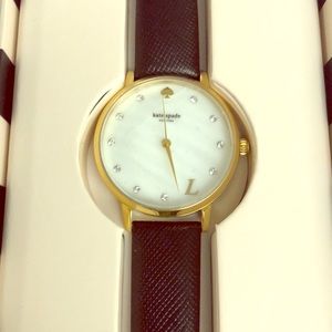 Kate Spade “L” gold leather band watch - NWT